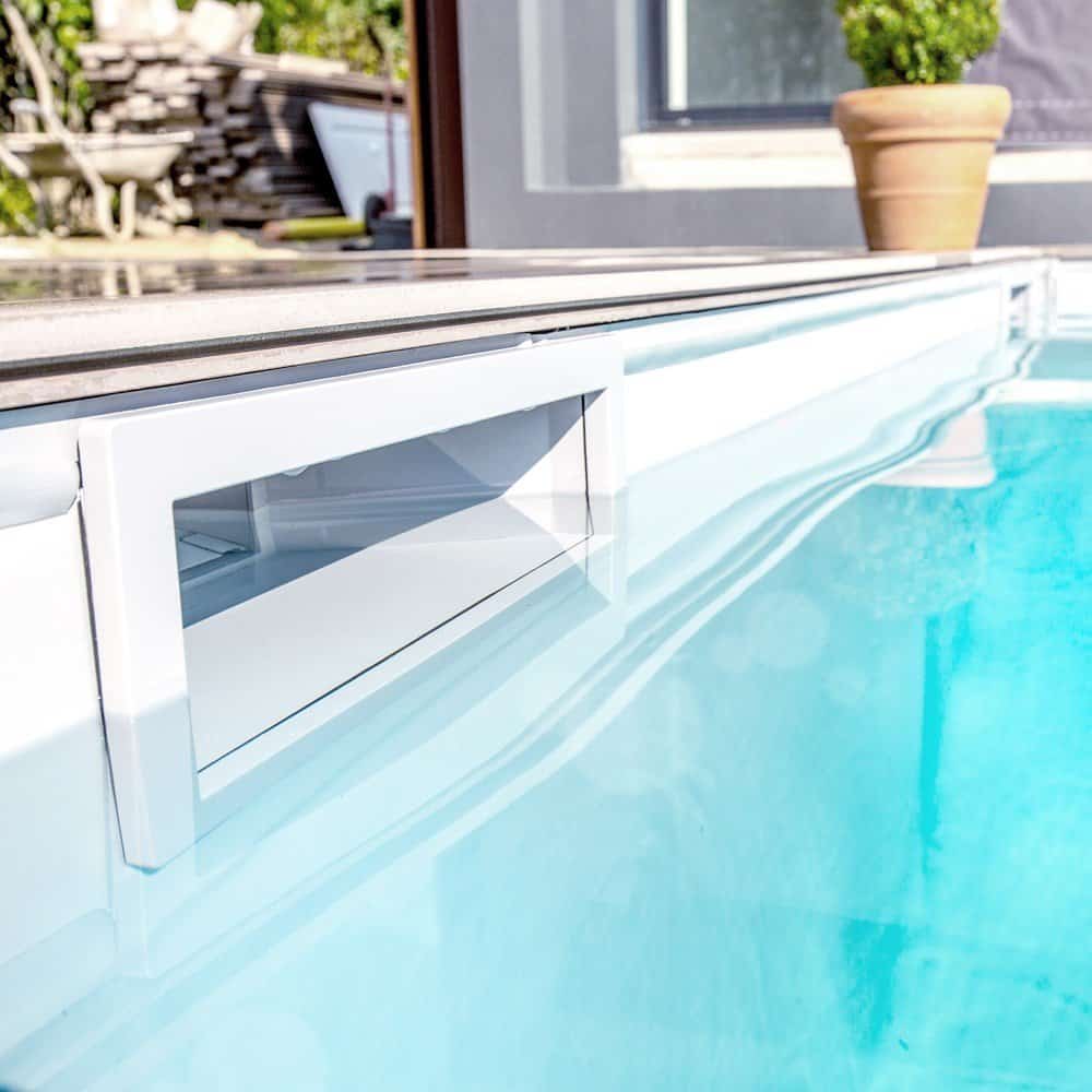 Skimmer pour piscine à niveau haut et large bouche, bleu clair.