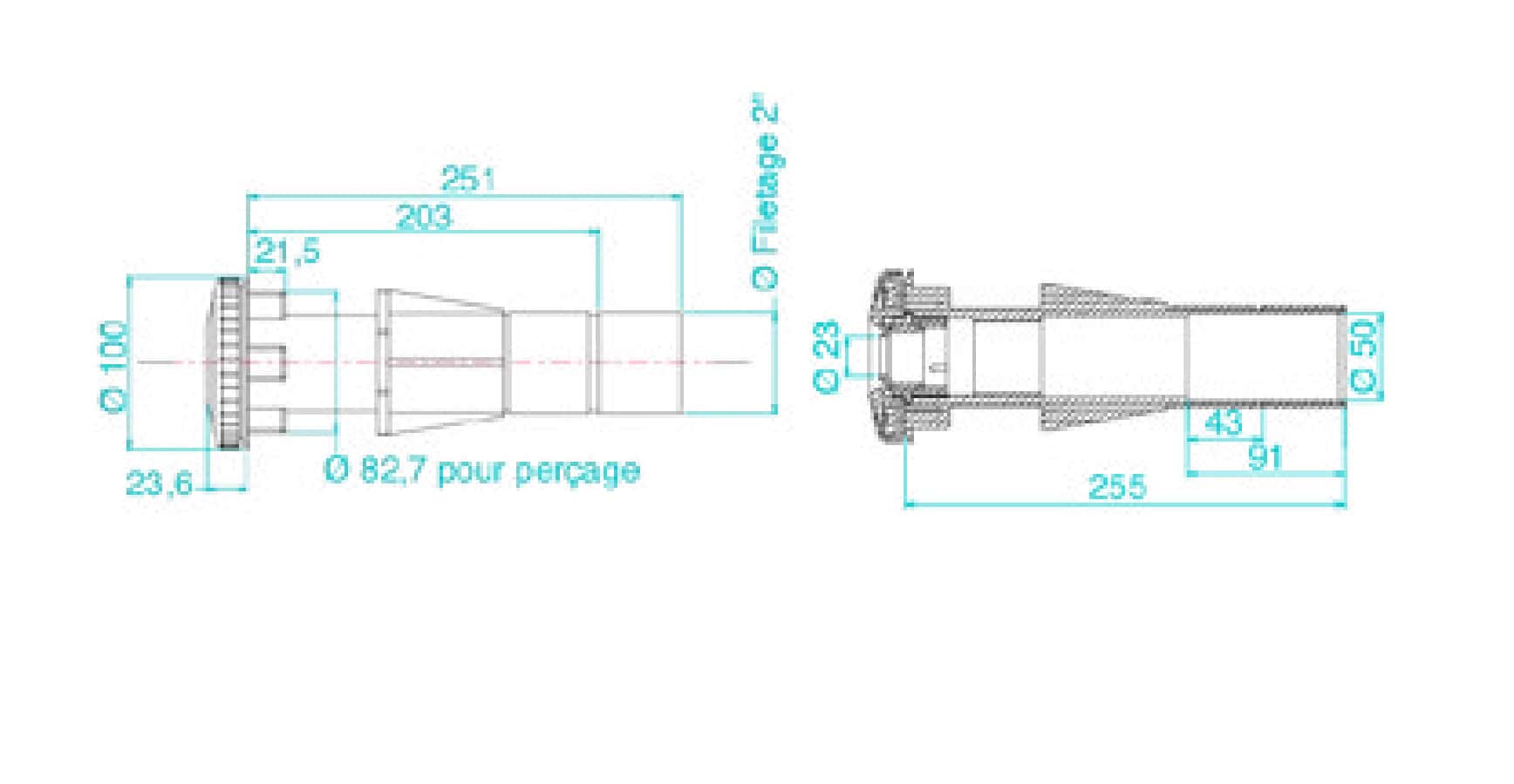 Buse de refoulement passe-paroi Aquareva Blanc pour installations de piscine.