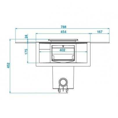 Skimmer à large bouche pour niveau haut en anthracite, adapté aux piscines.