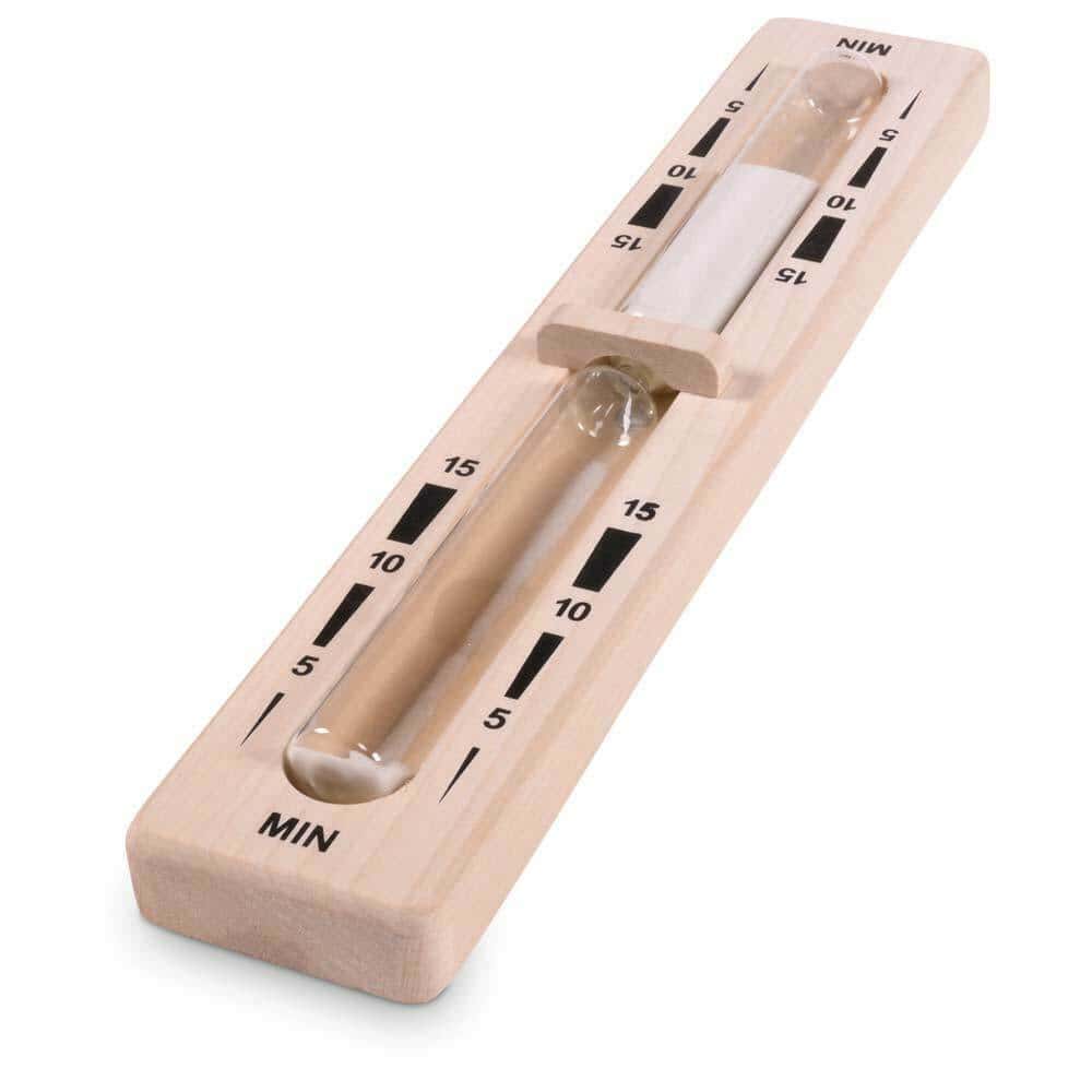 Sablier de sauna avec sable blanc, minuteur de 15 minutes pour détente et calme.