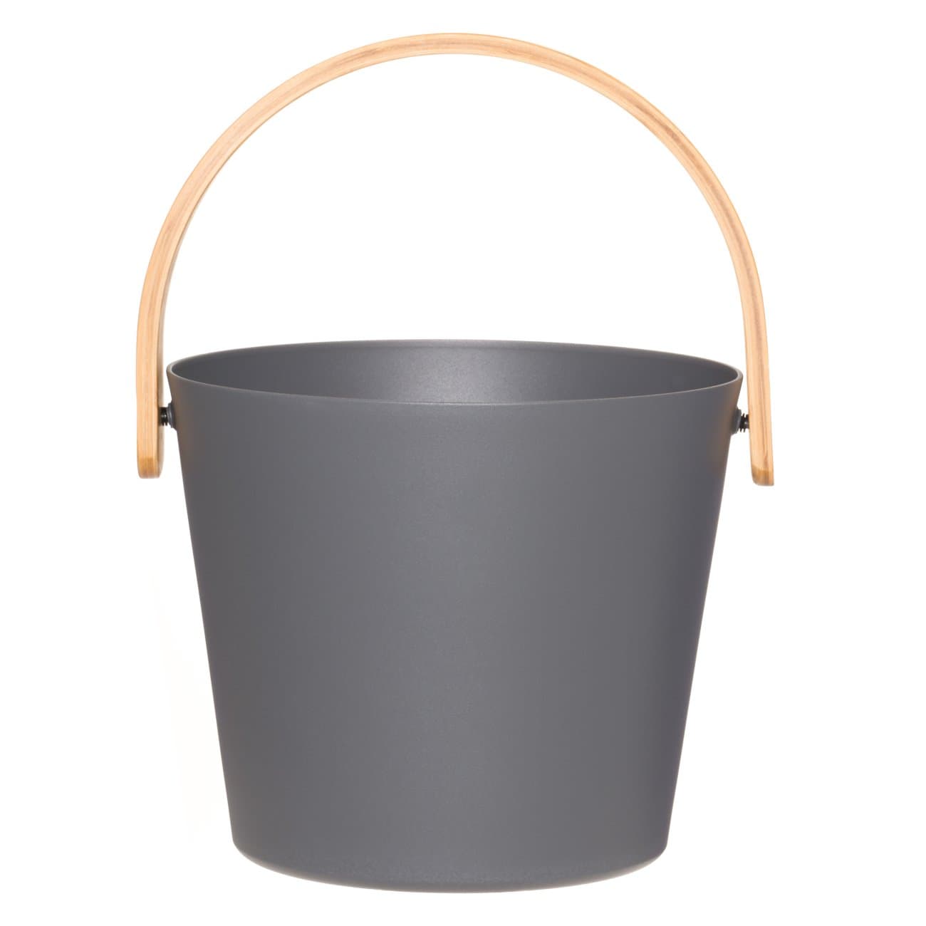 Seau de sauna Rento gris avec anse en bambou pour accessoires de sauna.