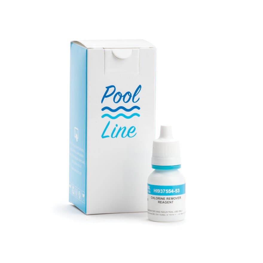 Réactif d'élimination du chlore pour l'eau de piscine, adapté aux tests de pH et d'alcalinité.