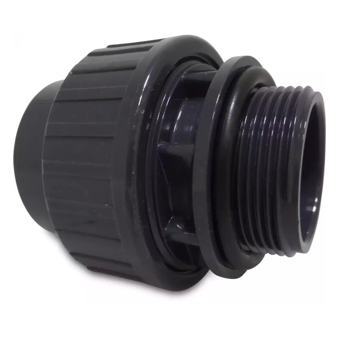 Raccord à joint torique 50mm pour installations de piscine, adapté au filetage extérieur et à une pression de 10 bar.