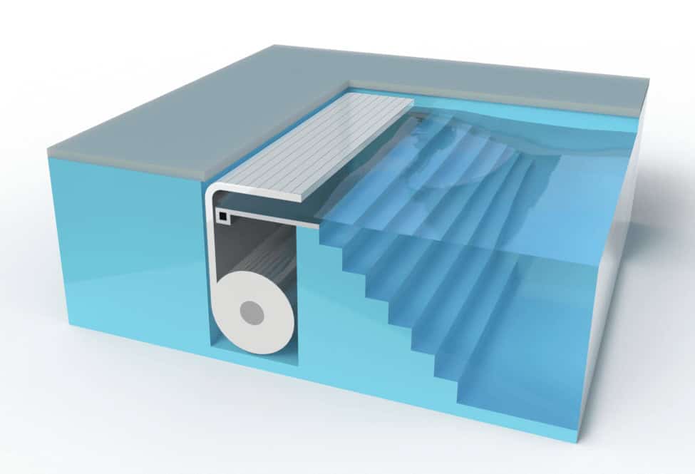 Image d'une lamelle de volet roulant automatique pour piscine avec fonctionnement étanche.