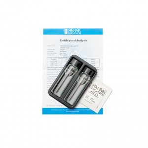 Kit d'étalonnage pour pH-mètre HI721 avec certificat et liquides d'étalonnage.