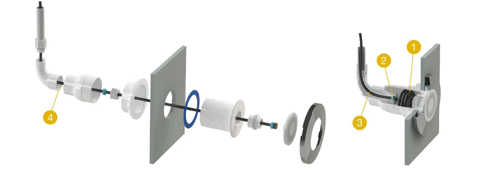 Kit d'encastrement pour bassins en béton Adagio, comprenant raccords et pièces.