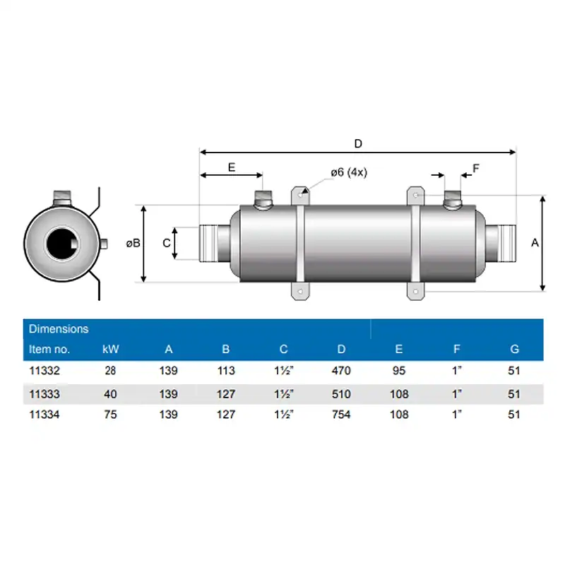 Échangeur de chaleur pour le chauffage de piscine, modèle titane 75 kW.