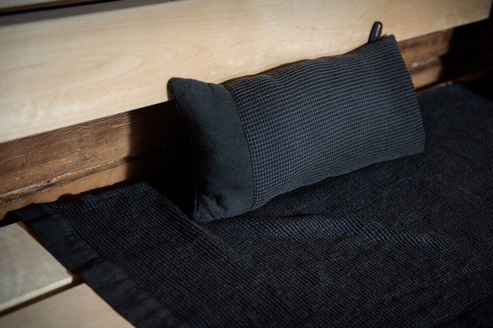 Housse de chaise de sauna Rento en noir et gris, 60x160cm, pour une assise confortable.