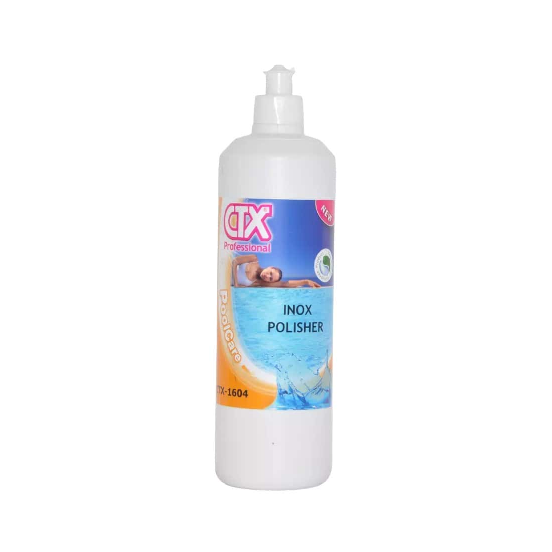 Produit de polissage inox pour piscines, CTX-1604, nettoie et polit efficacement les surfaces en inox.