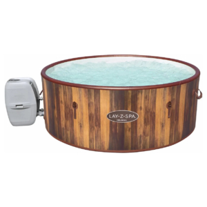 Spa gonflable avec look bois et fonction de massage AirJet pour 5-7 personnes.