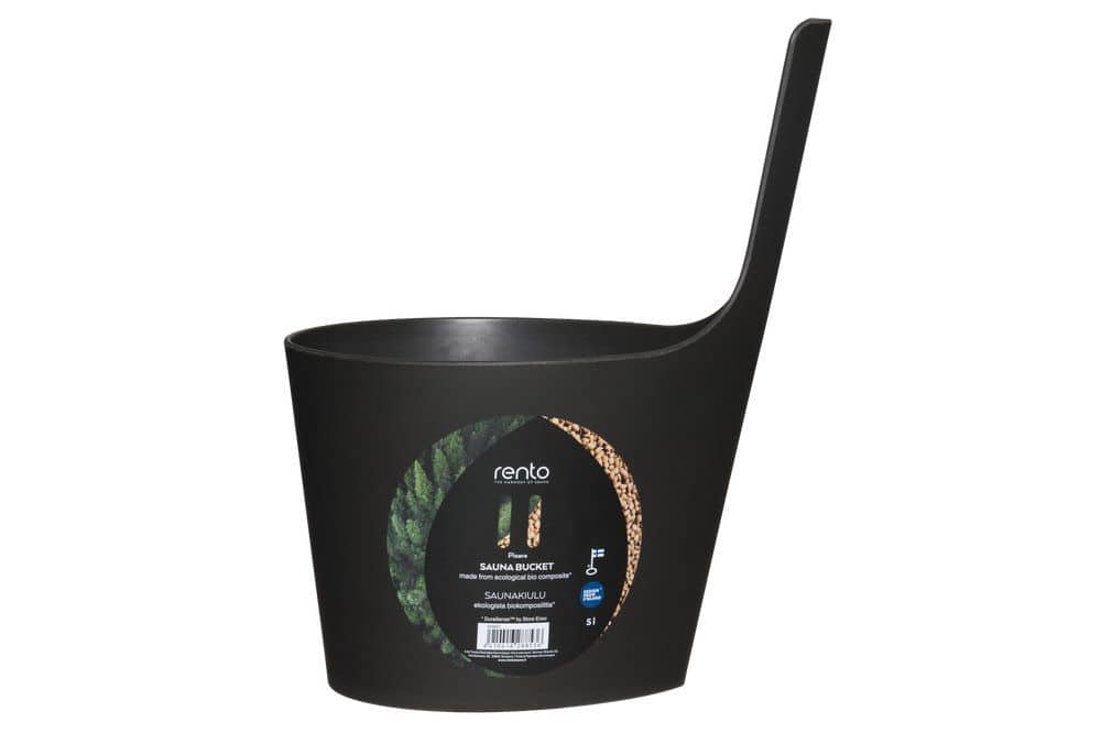 Seau de sauna Rento Pisara noir pour remplir votre sauna, design durable et élégant.