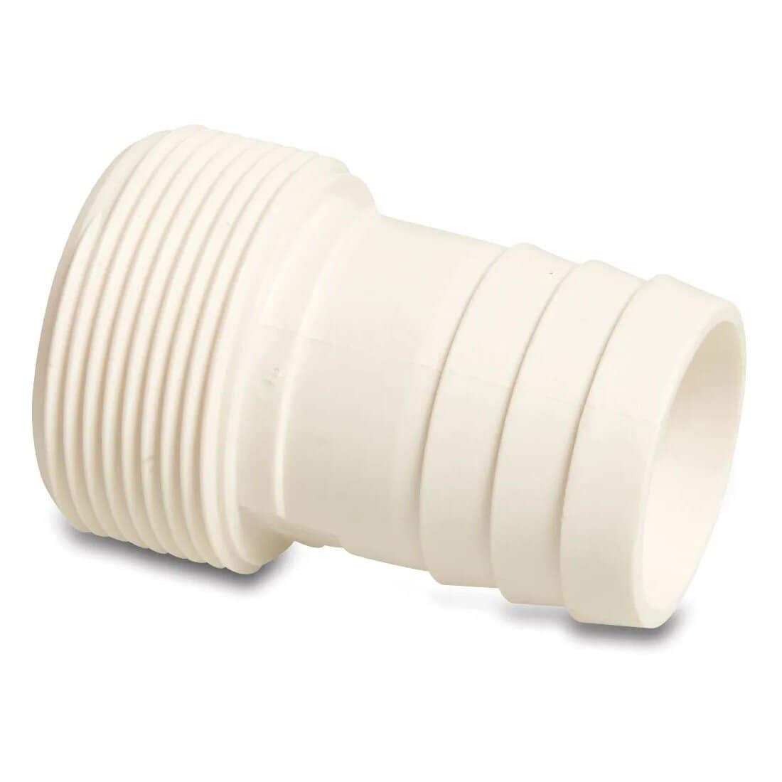 Douille de tuyau 1 1/2" x 38 mm filetage mâle x douille cannelée blanc