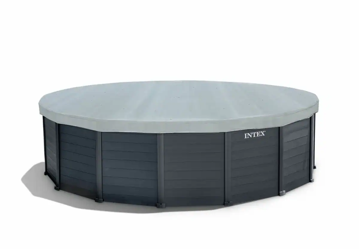 Piscine Intex Graphite Grey avec pompe à filtre à sable et accessoires.