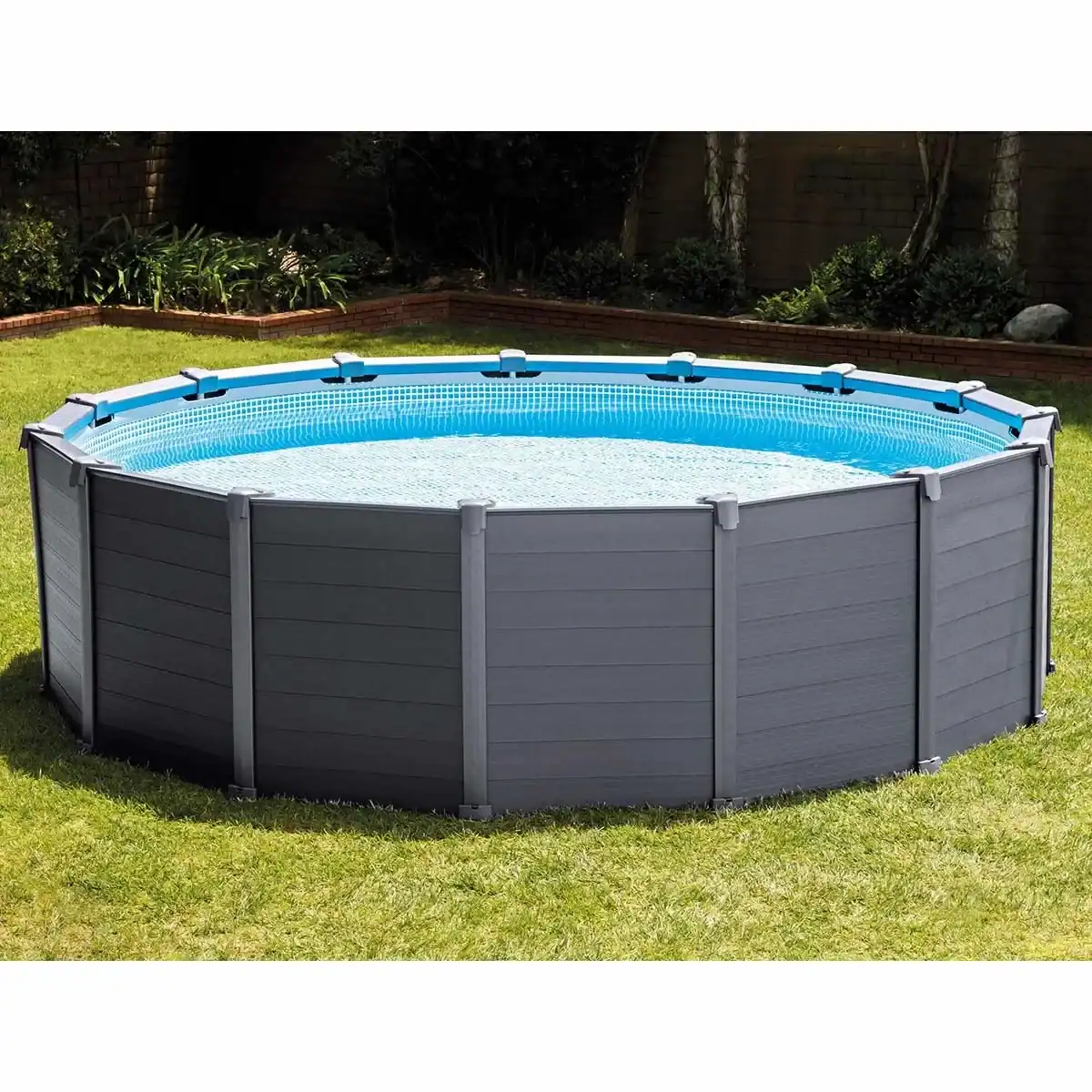 Piscine Intex Graphite Grey avec pompe à filtre à sable, adaptée au jardin, 478x124 cm, accessoire inclus.