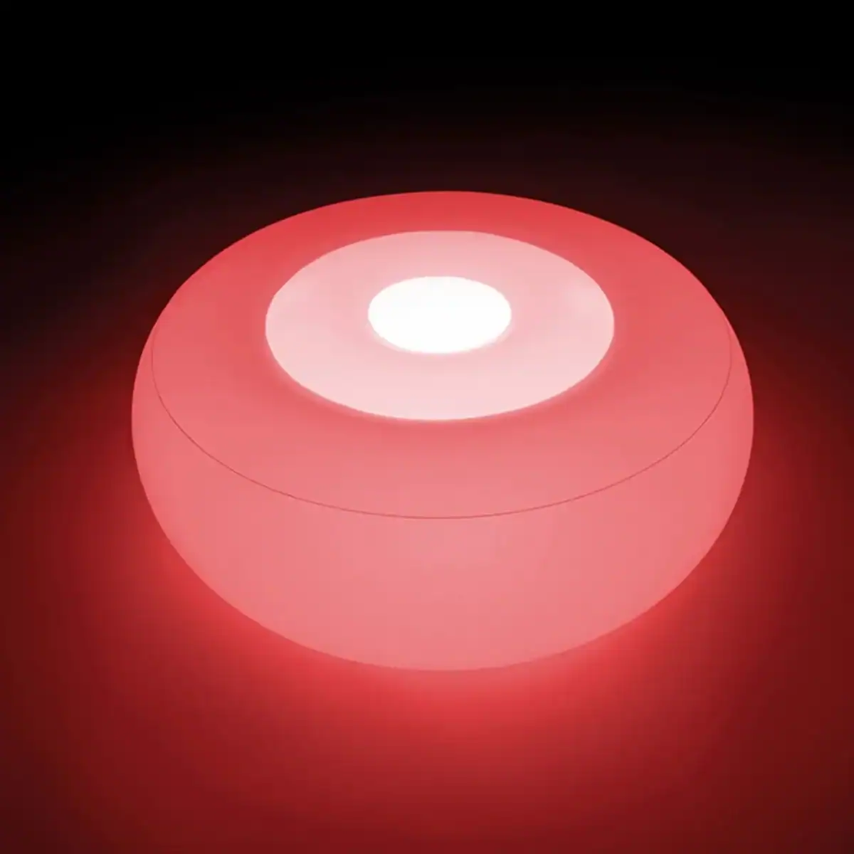 Pouf gonflable LED Intex avec douce lumière rose, idéal pour l'intérieur et l'extérieur.