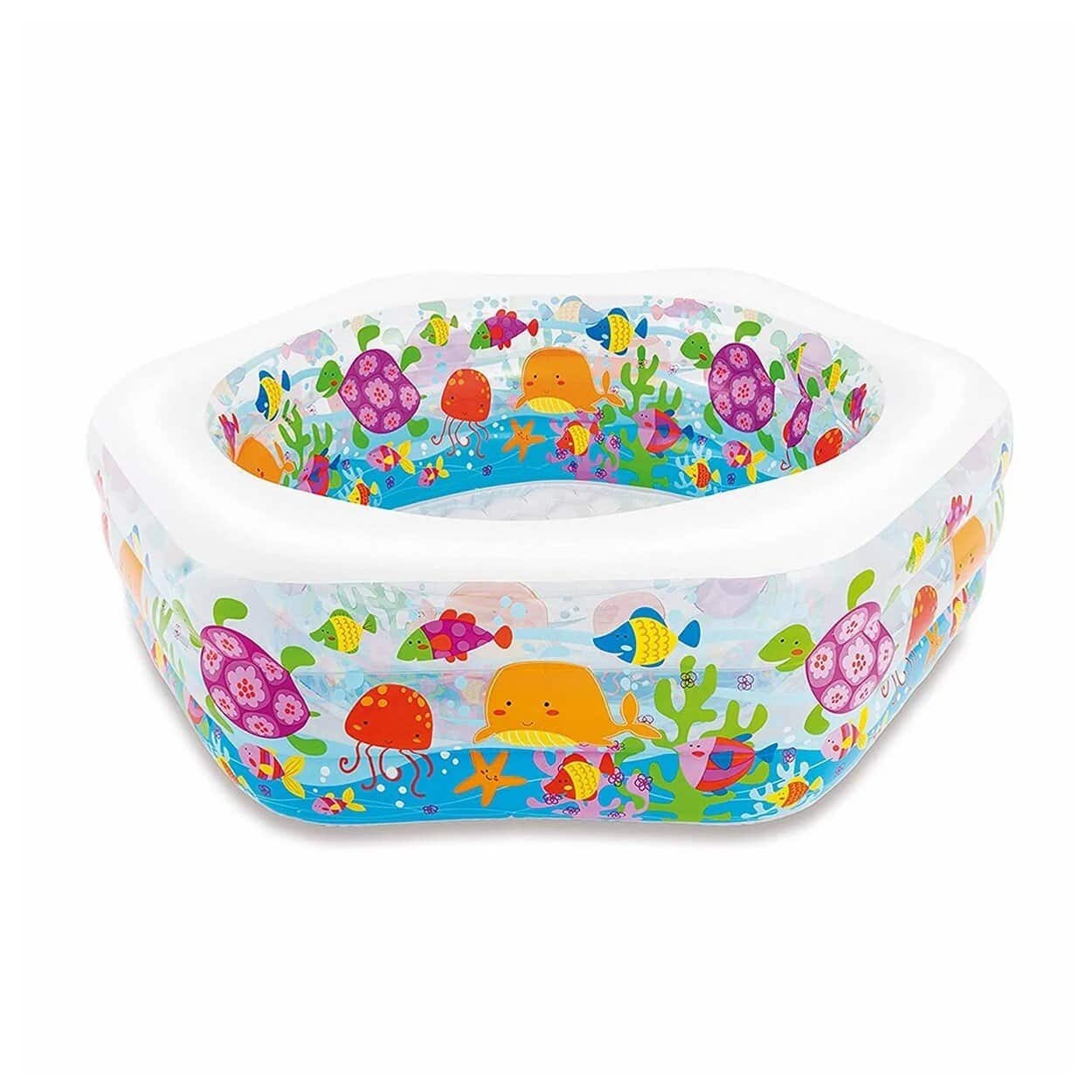 Piscine pour enfants Intex Ocean Reef avec un design coloré d'animaux marins.