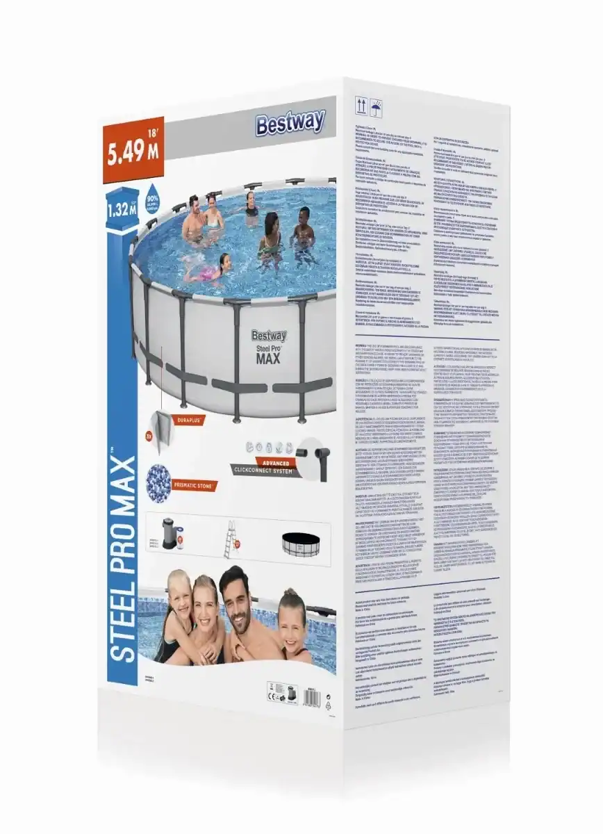 Piscine Bestway Steel Pro MAX avec pompe de filtration et accessoires pour un plaisir estival.