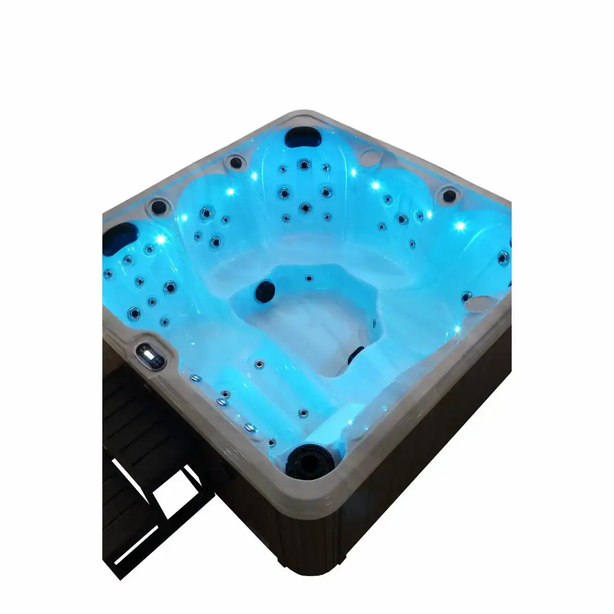 Spa avec éclairage LED et jets pour la détente et le bien-être à domicile.