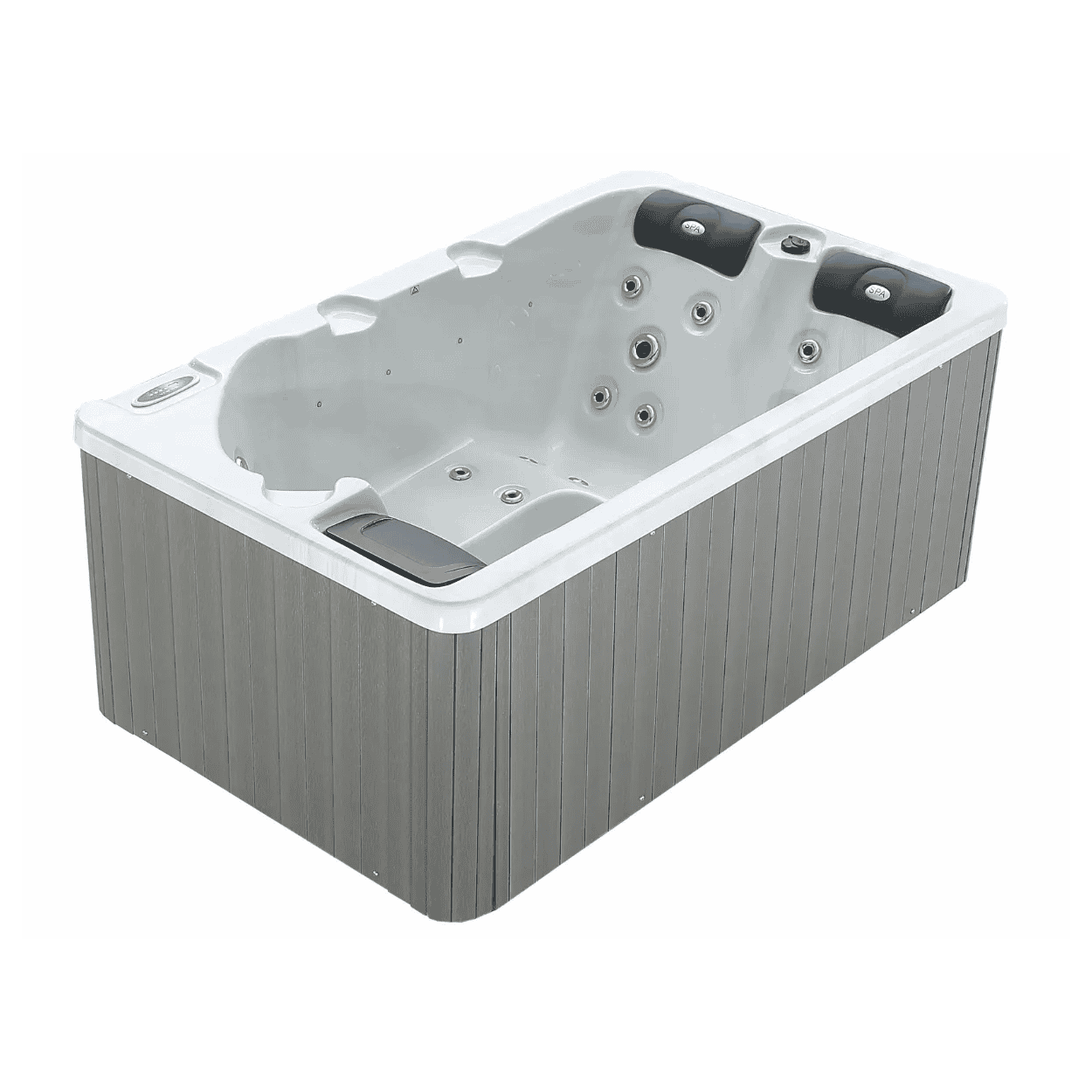 Spa W'eau Hudson 3 personnes avec jets de massage et panneau de commande.