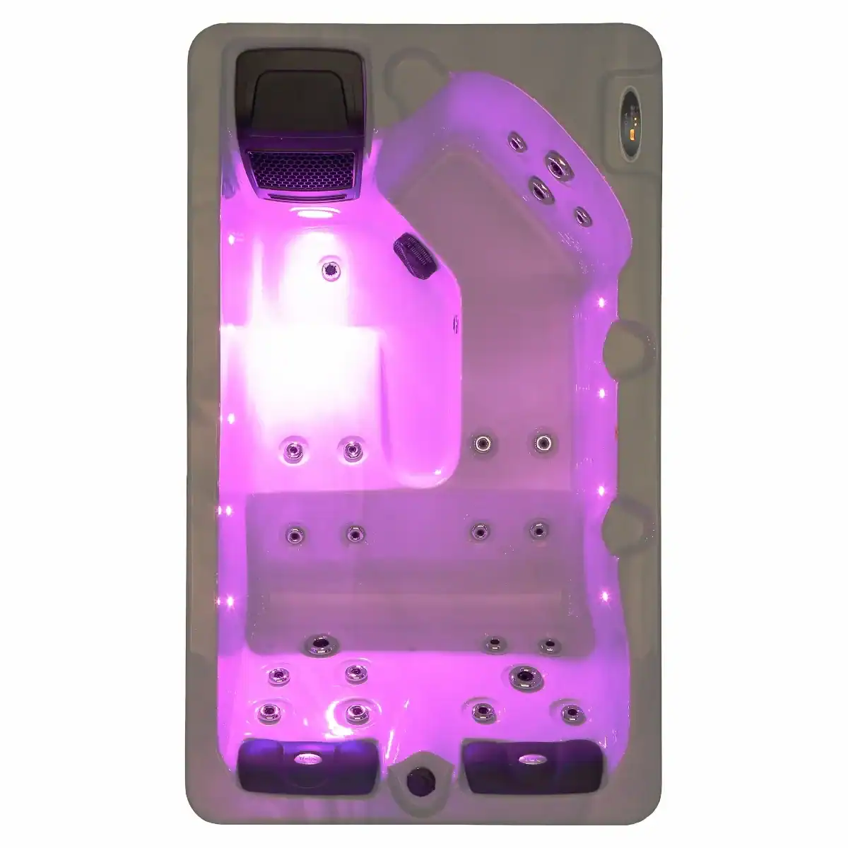 Spa de luxe pour 3 personnes avec éclairage LED et jets de massage.