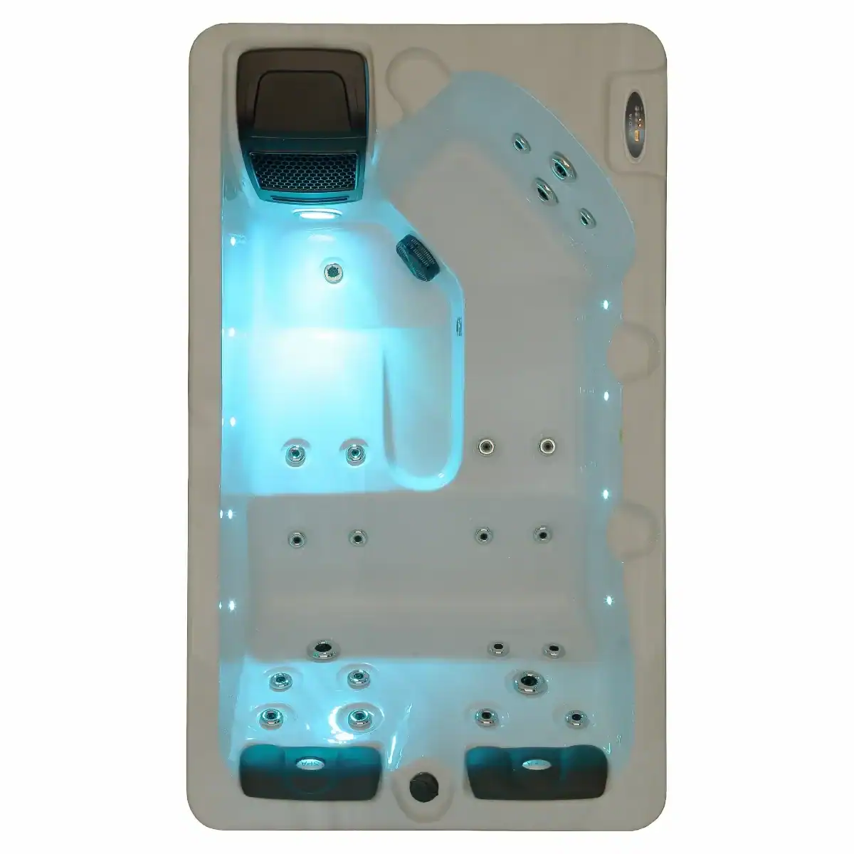Spa de luxe pour 3 personnes avec éclairage et jets de massage pour la détente.
