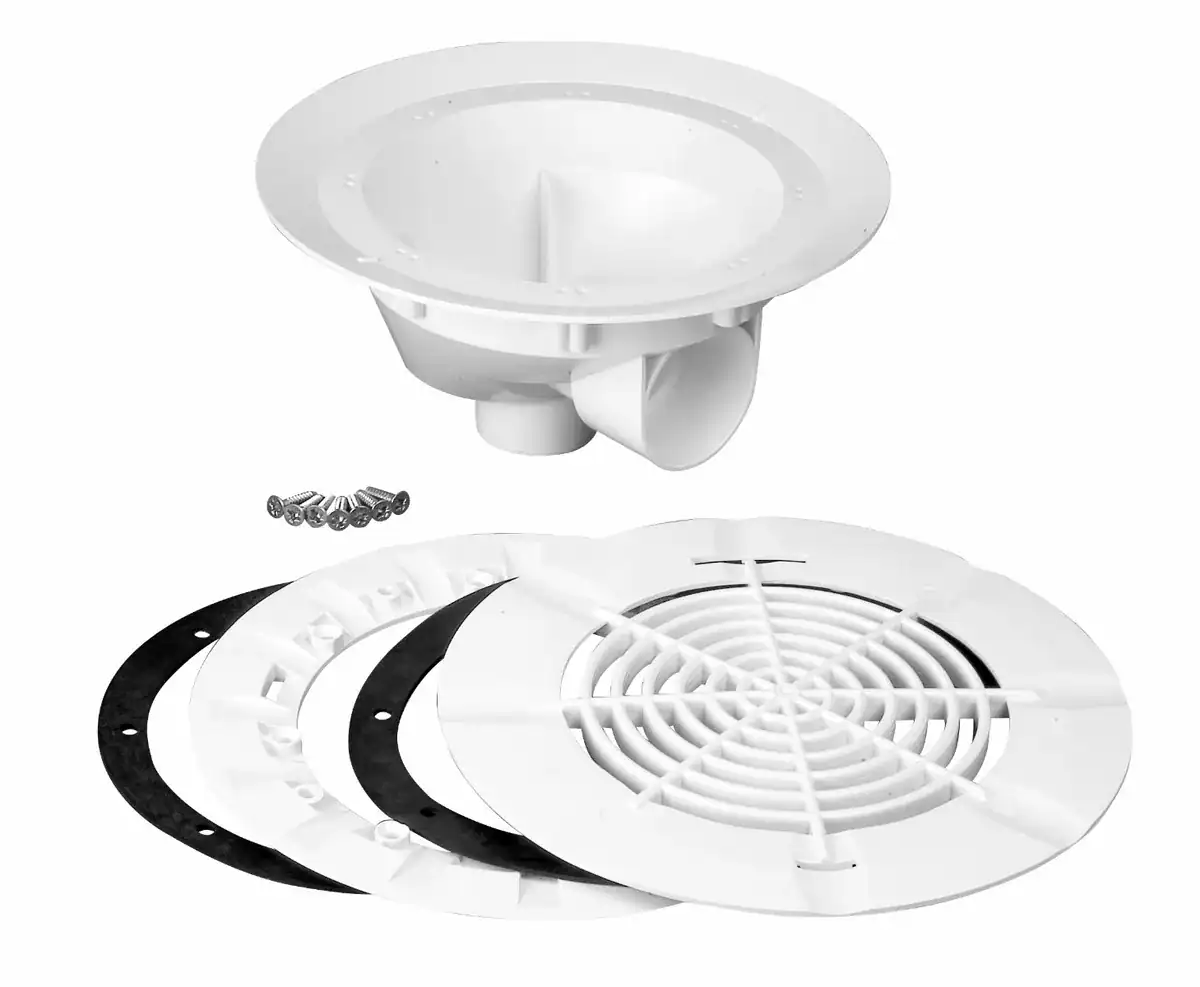 Bonde de fond pour piscine Aquareva, blanche, matériel de fixation inclus.