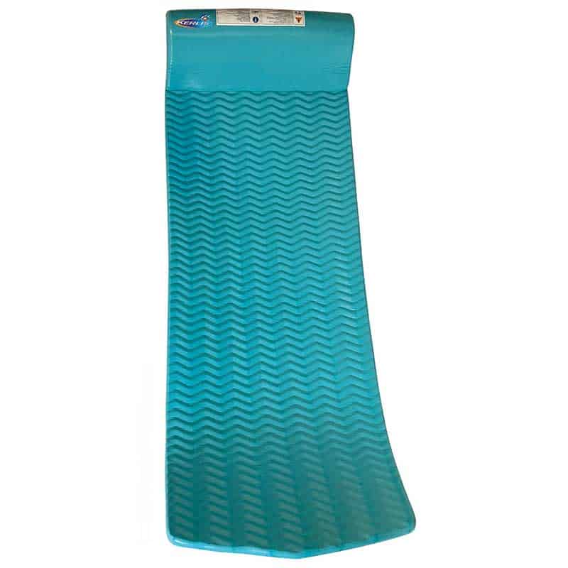 Matelas en mousse américain bleu pour piscine, confortable et durable.