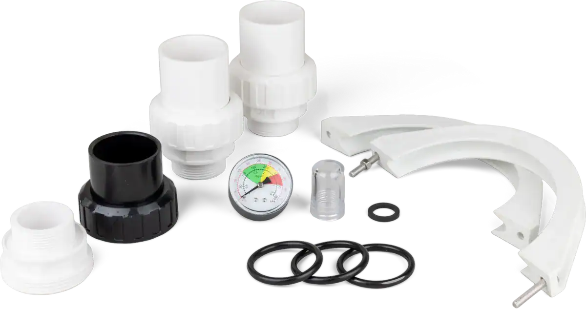 Kit filtre à sable VPP-400 pour la filtration de piscine, avec pièces et manomètre.