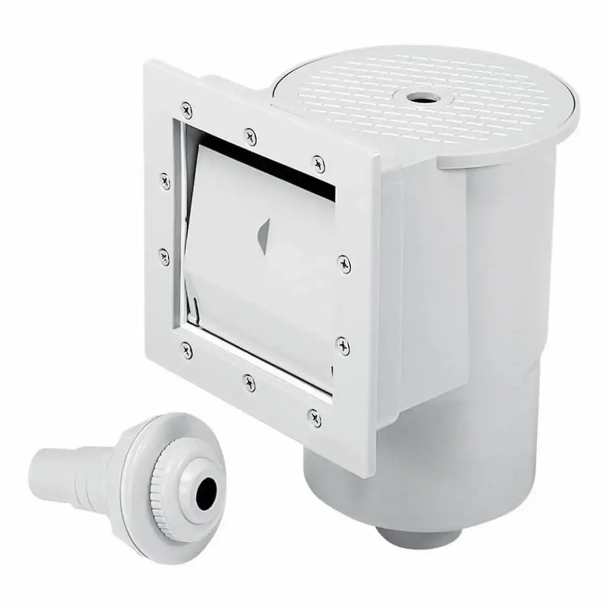 Skimmer Kokido avec bouche d'aspiration étroite et injecteur pour le nettoyage de la piscine.