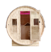 Sauna extérieur compact de luxe avec porte vitrée et éclairage intérieur, parfait pour la détente au jardin.