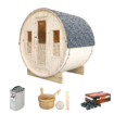 Sauna extérieur compact de luxe avec accessoires pour la détente.