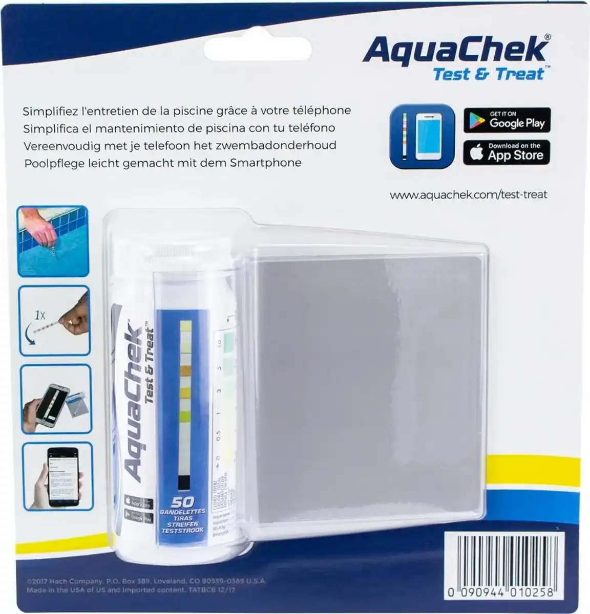 Bandelettes de test AquaChek pour l'eau de piscine avec application smartphone, utilisation simple.