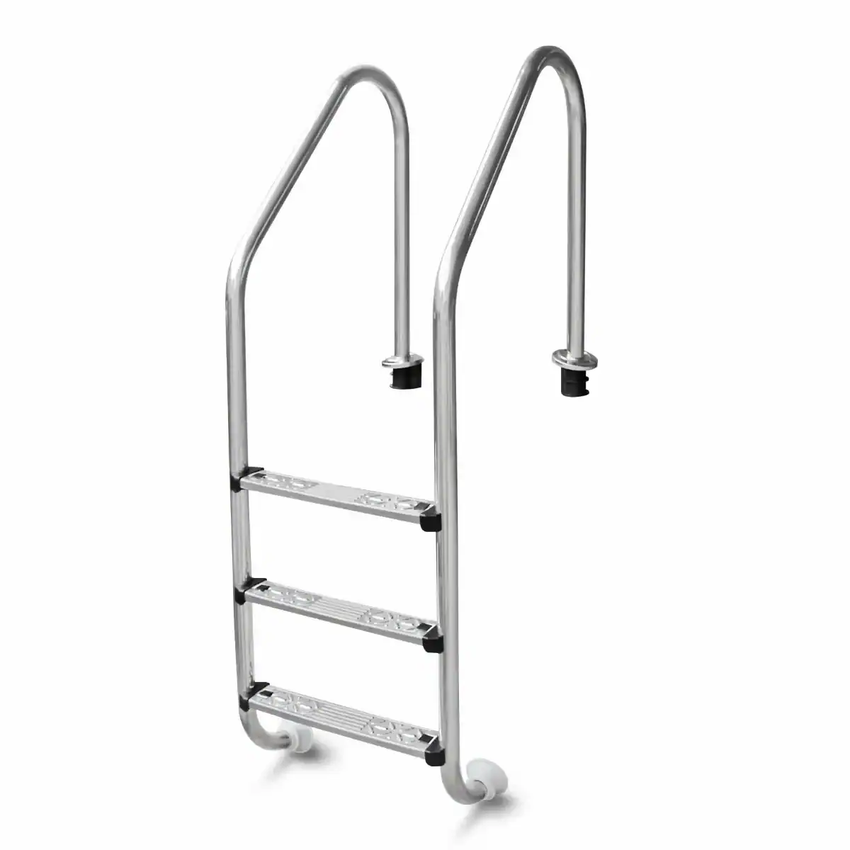 Escalier de piscine en inox avec 3 marches pour un accès sécurisé à la piscine.