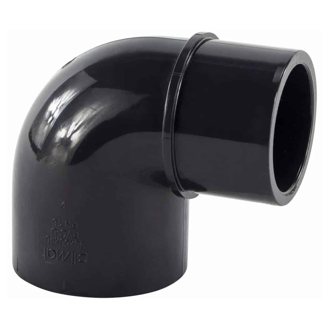 Coude en plastique 90 degrés pour tuyaux de piscine, 63/50mm x 63mm, angle réducteur.