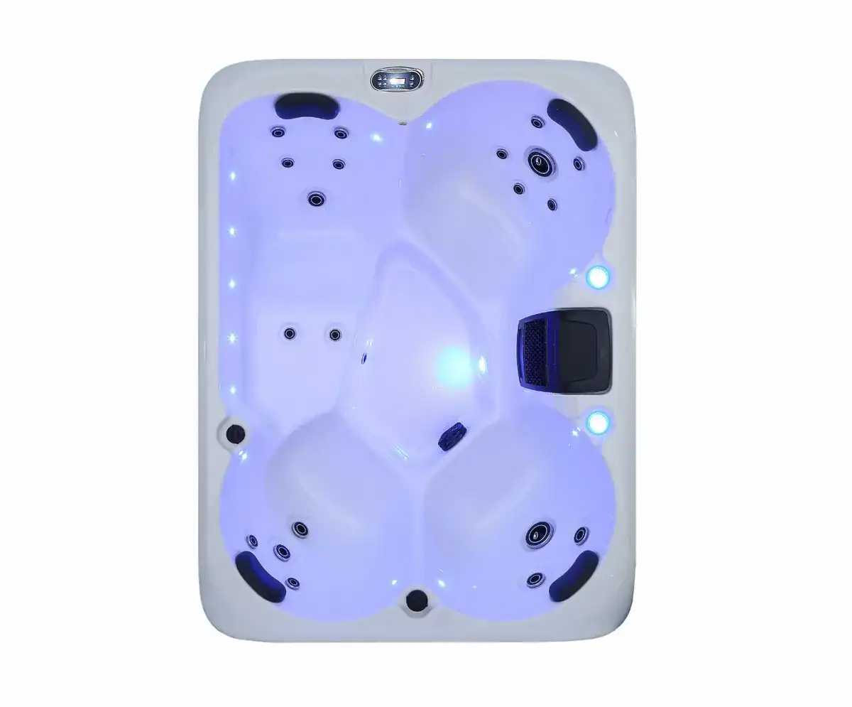 Spa de luxe pour 4 personnes avec éclairage LED et jets de massage pour la détente.