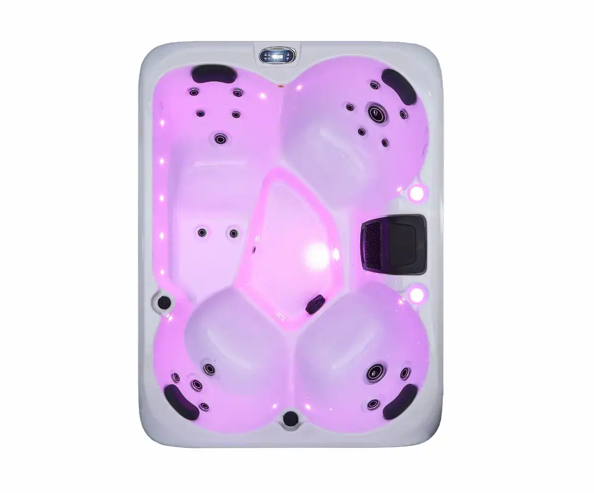 Spa de luxe pour 4 personnes avec éclairage LED et jets de massage pour la détente.