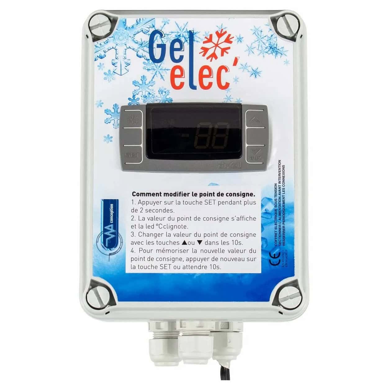 Protection antigel numérique pour piscines avec écran et boutons de commande.