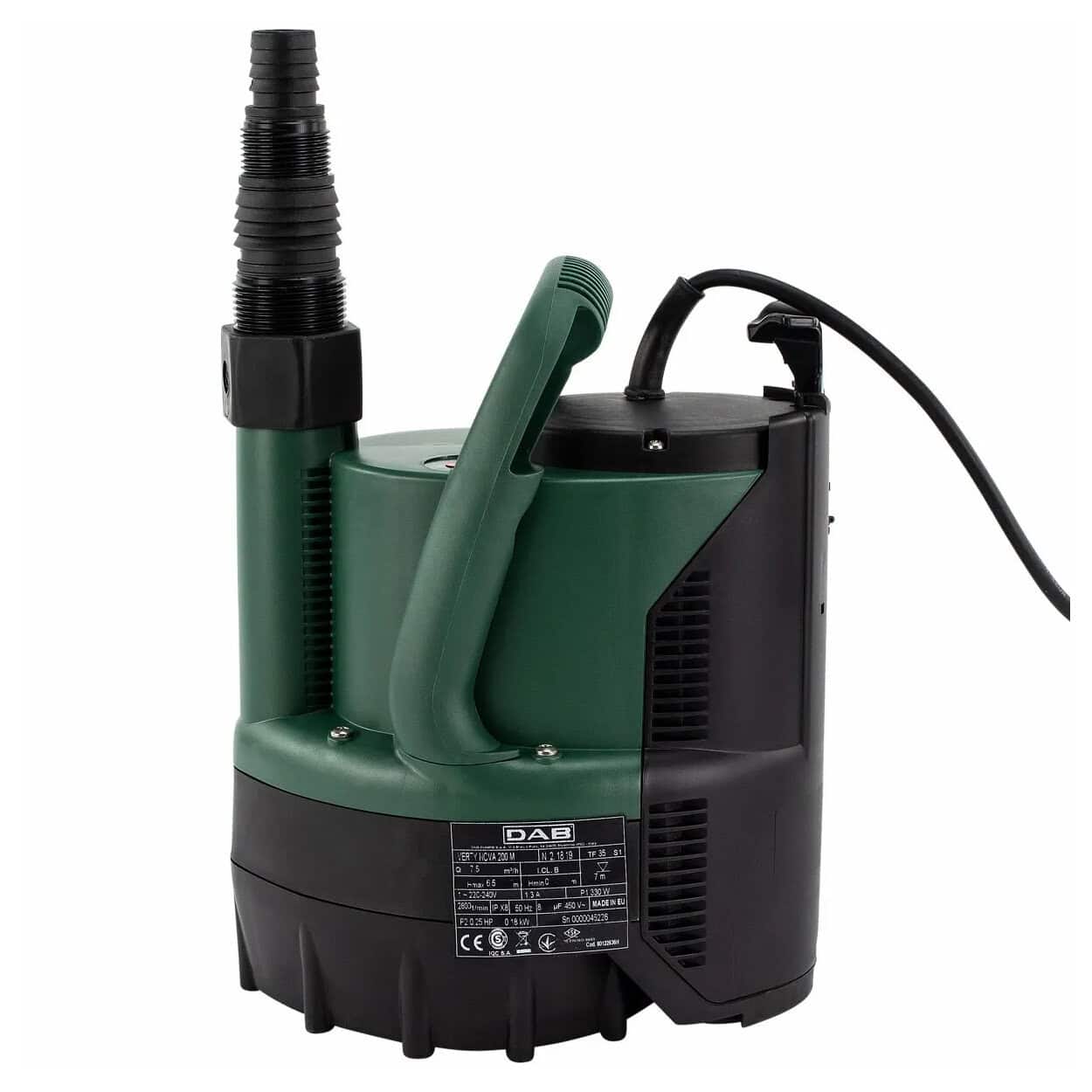 DAB Verty Nova 200 avec flotteur interne, adaptée aux pompes à eau de piscine et aux systèmes de filtration.