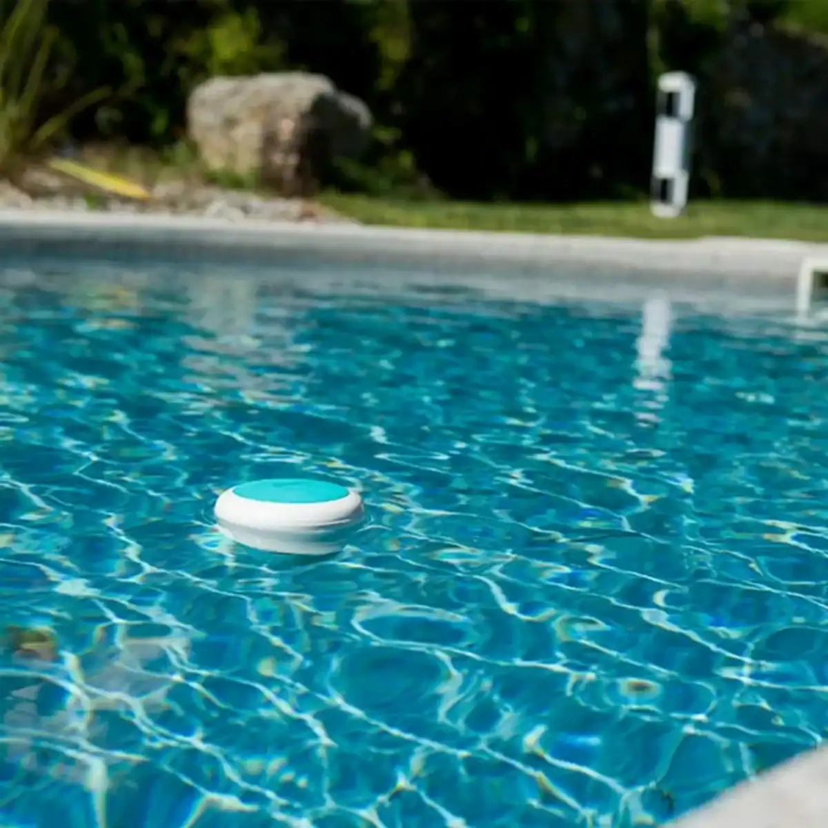 Testeur intelligent de piscine eau salée Ondilo ICO flottant dans la piscine.