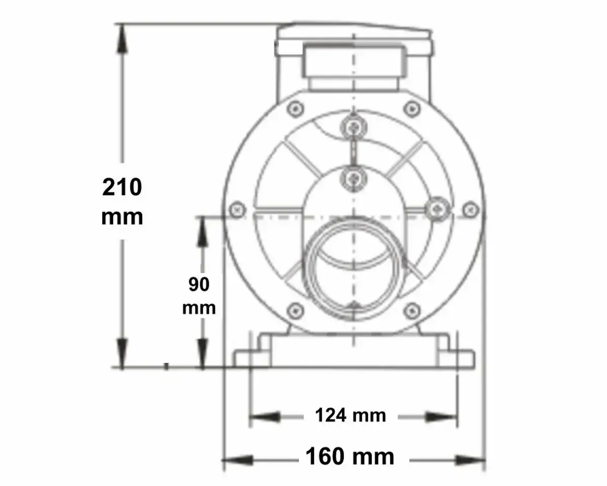 Pompe de circulation spa LX TDA100, 1 CV, schéma technique avec dimensions.