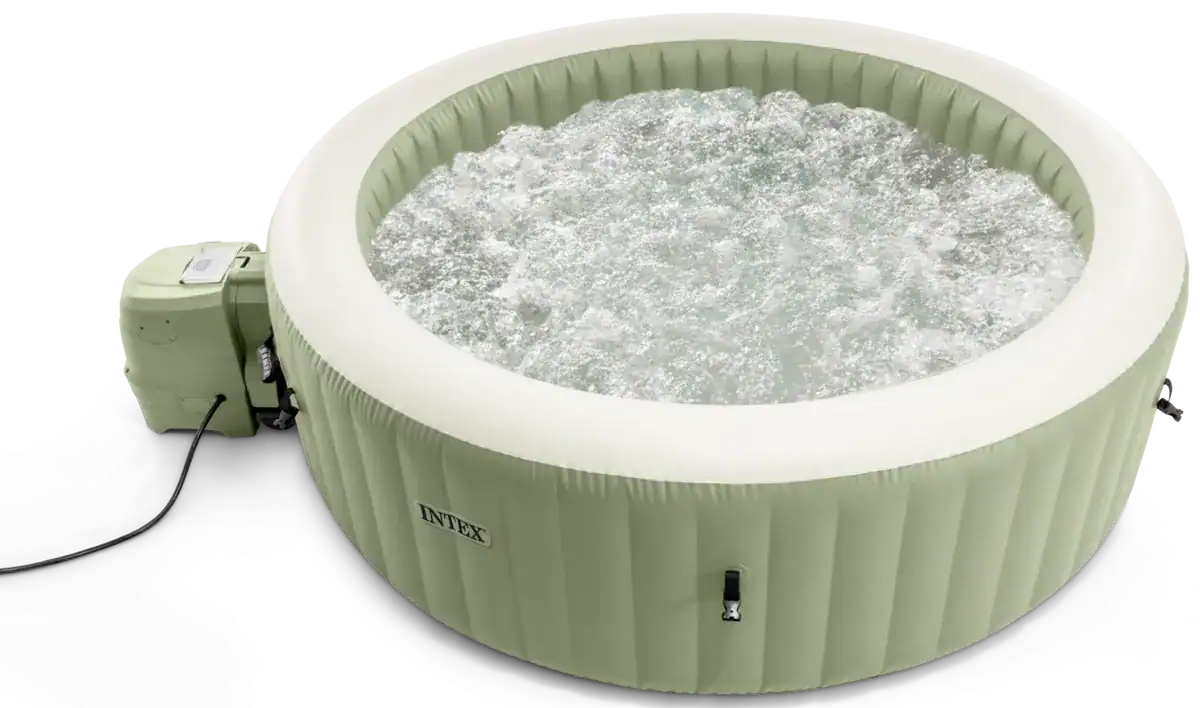 Spa gonflable avec massage bulles en vert olive, 4 personnes.