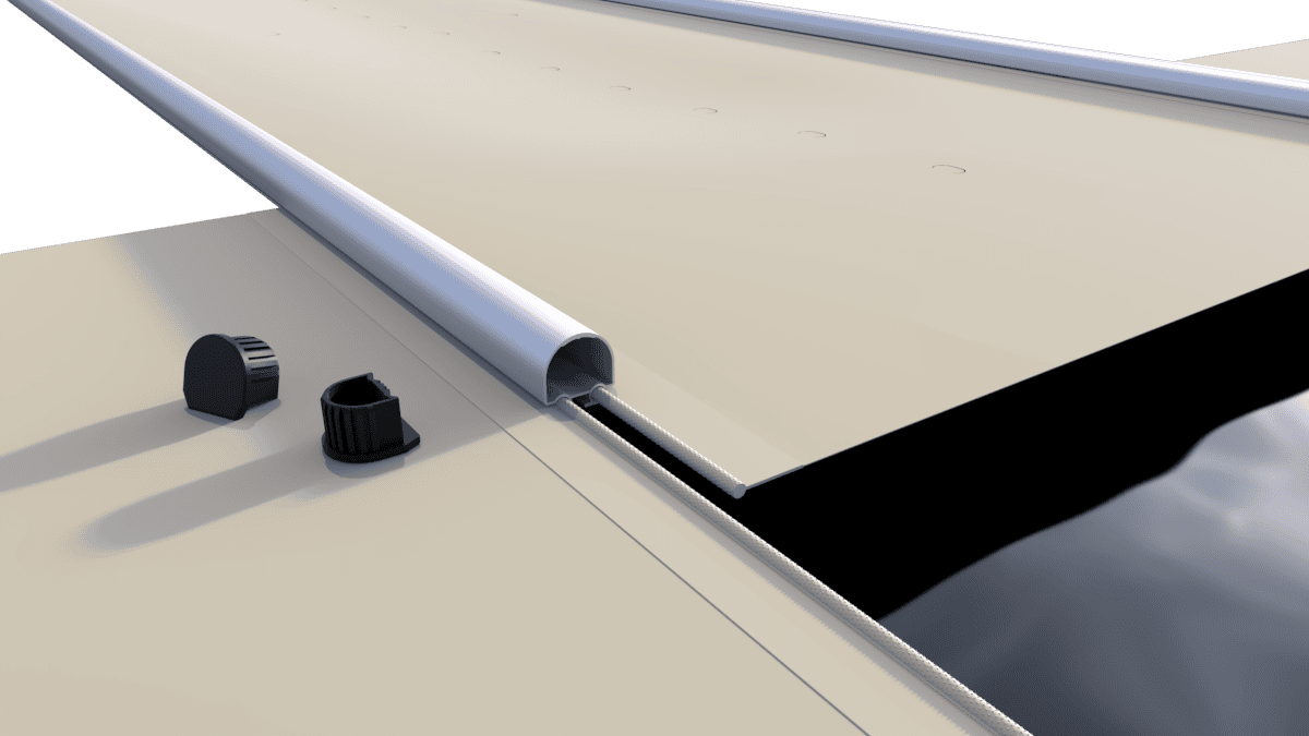 Bâche de sécurité "Segment" beige pour piscines, par m², avec fermeture facile à utiliser.