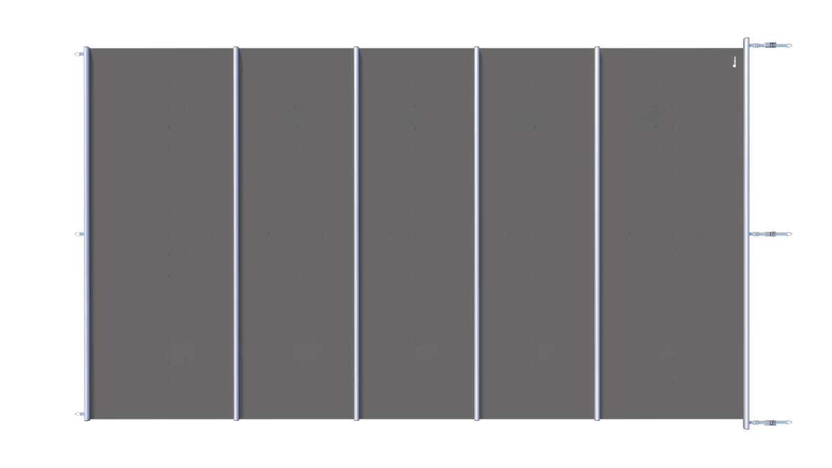 Couverture de sécurité pour piscine en gris foncé, forme segment.