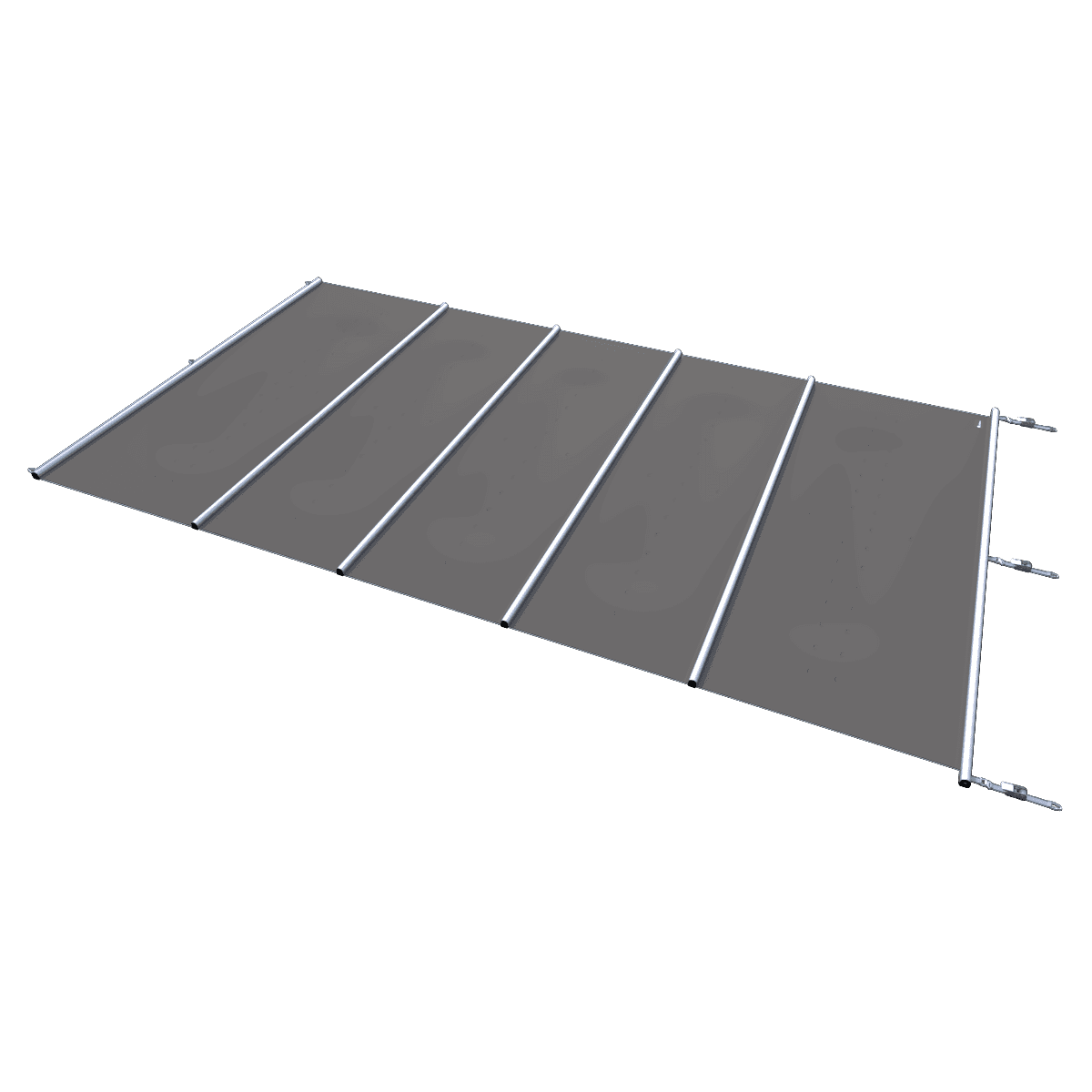 Couverture de sécurité pour piscines en gris foncé, forme segment pour une sécurité et une intimité accrues.