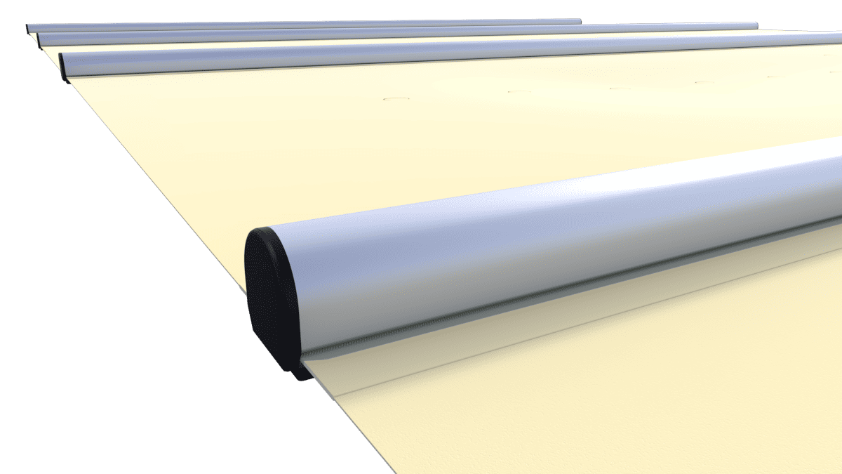 Bâche de sécurité segment coloris vanille pour piscines, fabriquée sur mesure au m².