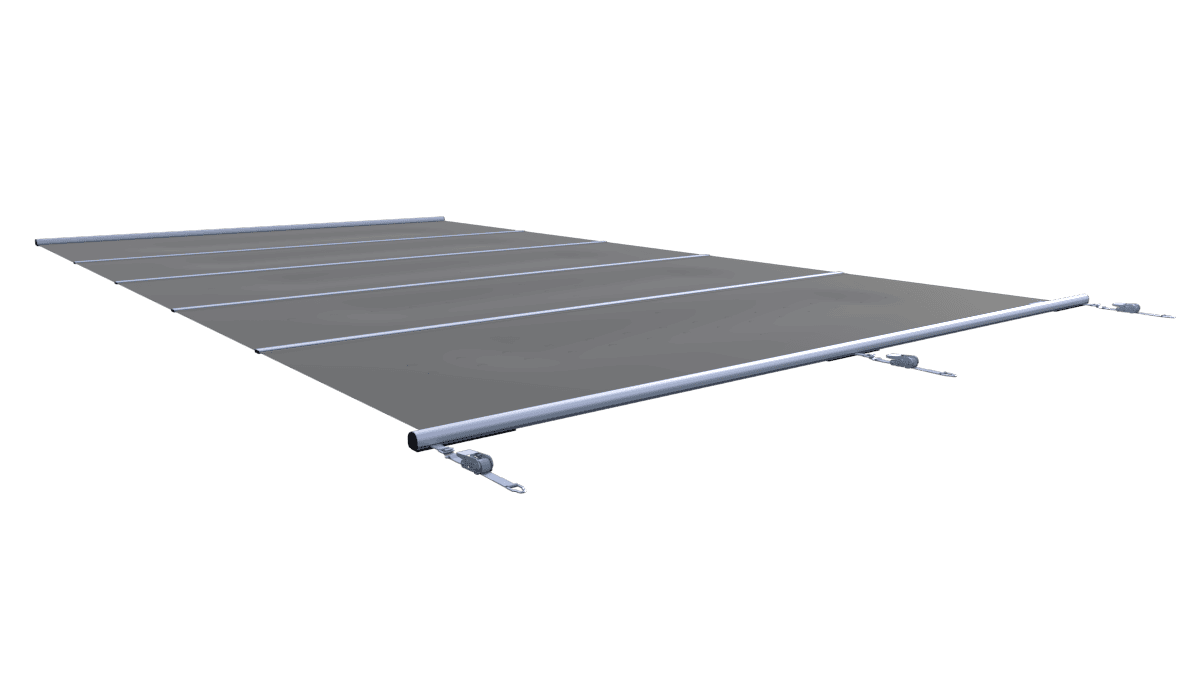 Bâche de sécurité pour piscines en gris foncé, facile à installer et à utiliser.