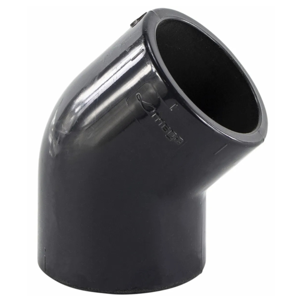 Coude PVC 45 degrés, 50mm, pour tuyaux et conduites de piscine.