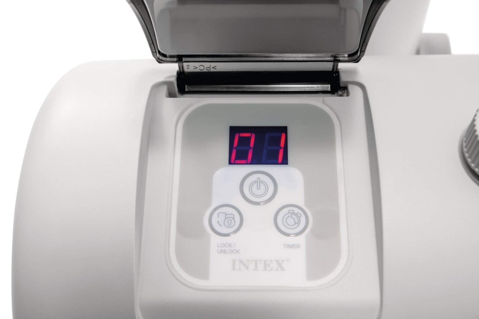 Pompe filtrante Intex C2500 avec écran numérique pour une circulation d'eau optimale.