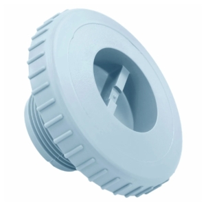 Cache décoratif pour raccord d'aspirateur en bleu clair, compatible avec les aspirateurs de piscine.