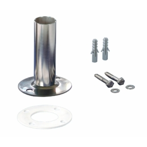 Kit d'ancrage pour escaliers de piscine avec matériel de fixation et chevilles.